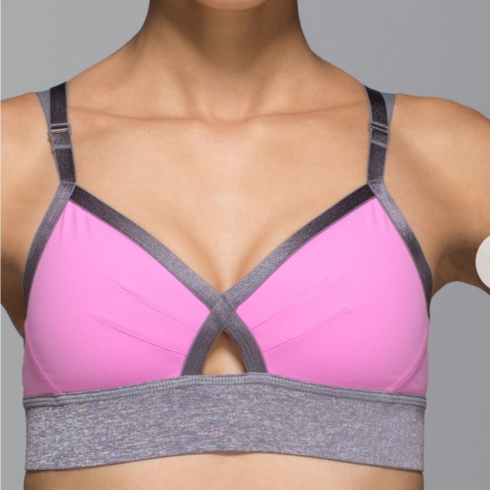 Lululemon – If You’re Lucky Bra - vintage pink/Heather slate. Sz 10. EUC.